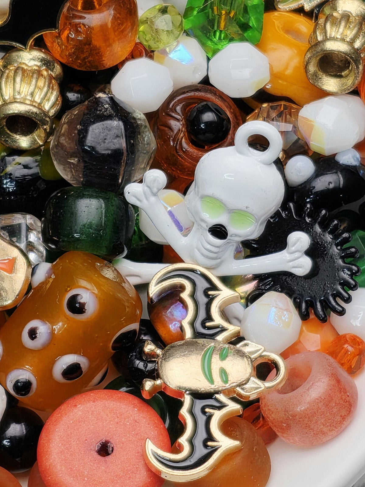 Trick or Treat Bead Soup Mix, Orange Black and Green Glass with Halloween Enamel Charms | Halloween Beads | DIY Jewelry Kit