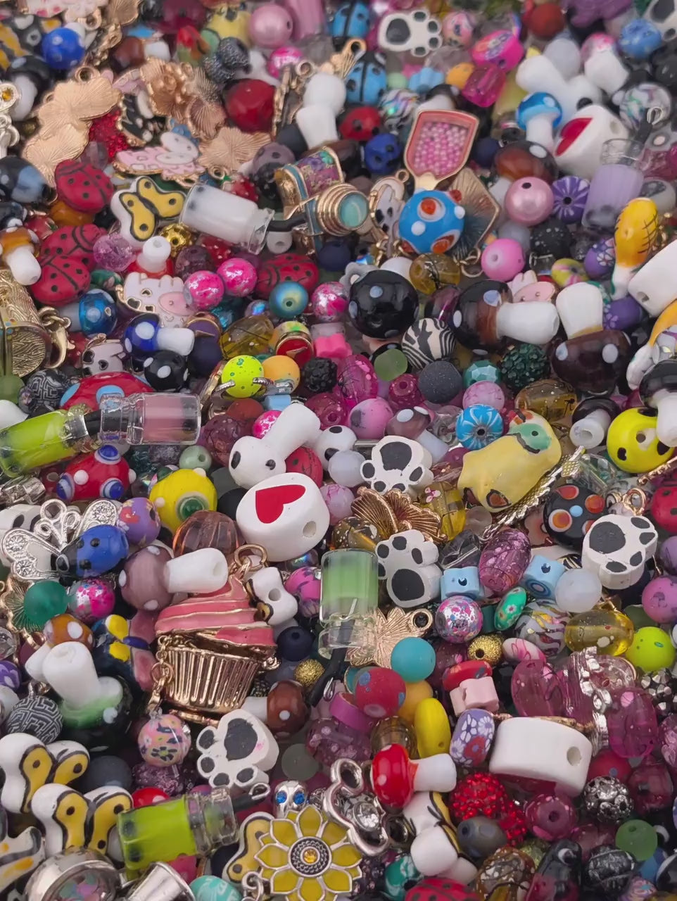 Colorful Glass Bead Soup with Kids Charms - DIY Jewelry Mix