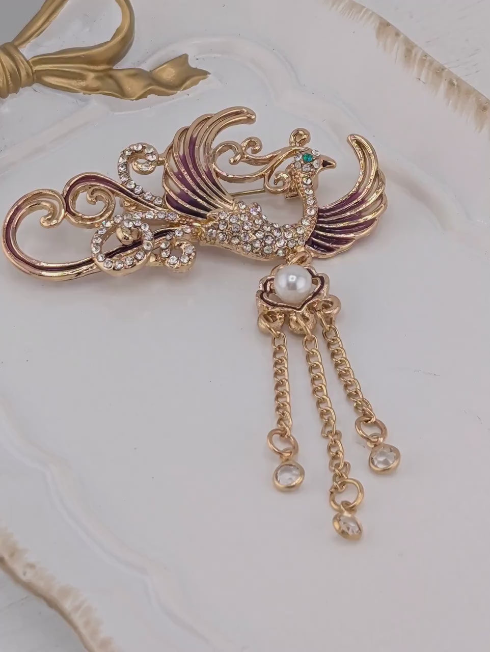 Gold Plated Phoenix Brooch, Bright Yellow Enamel | 1.5 Inch Lapel Pin