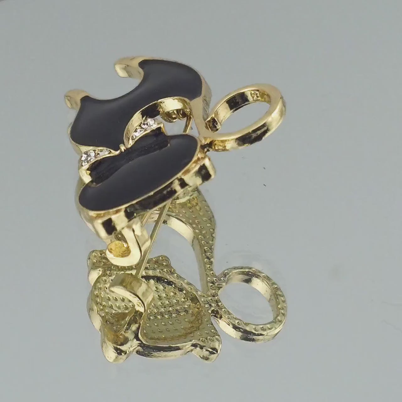 Cat Brooch: Black and Gold plated Enamel Brooch