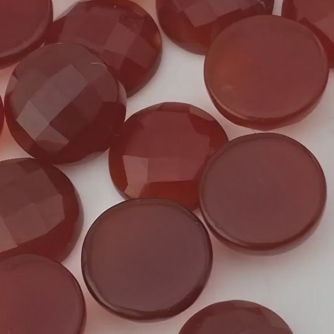Carnelian Cabochon Lot, 12mm Faceted Red Chalcedony Jewelry Making Supply