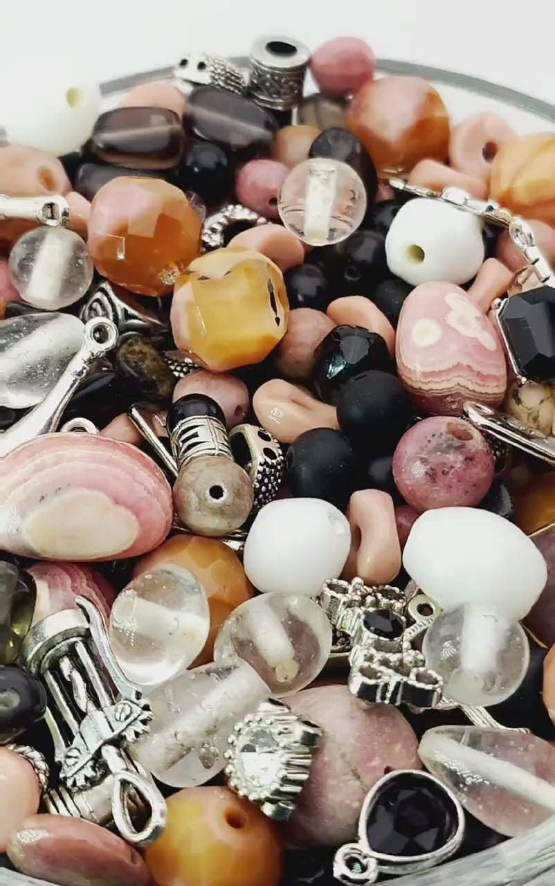 Gemstone Bead Soup Mix: Onyx, Rhodonite & Rose Pink Stones