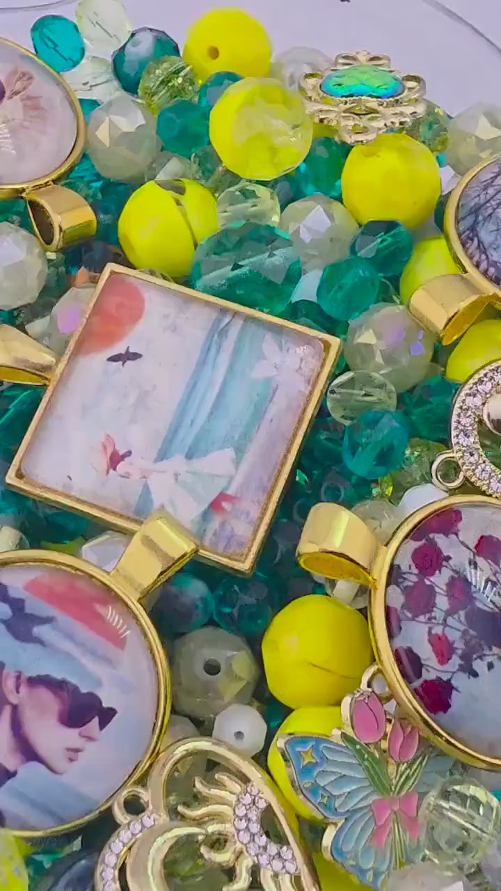 Bead Soup Mix, Teal & Yellow Glass Beads | Tropical Pendant Kit | DIY Jewelry Making