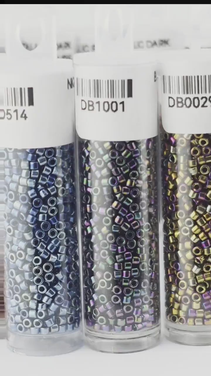 Miyuki Delica Beads, Metallic Iris Finishes | Size 11/0 Seed Beads, Various Colors - Hematite, Dark Blue, Forest Green