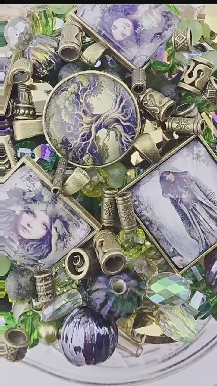 Bead Soup Mix, Emerald & Plum Glass | Dragonfly Cabochon | DIY Jewelry Making