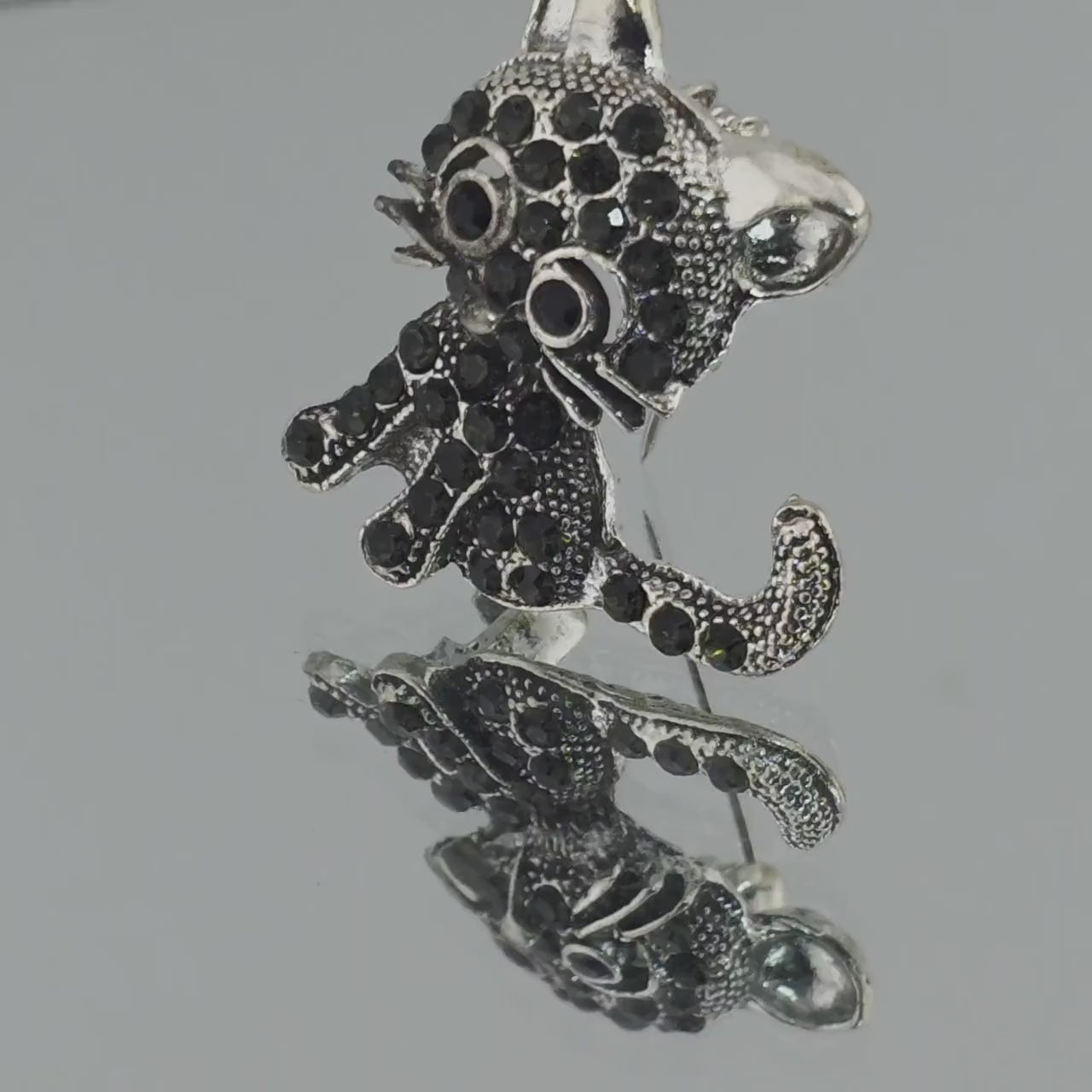 Vintage Silvery Cat Brooch Pin (Lapel or Shirt Accessory)