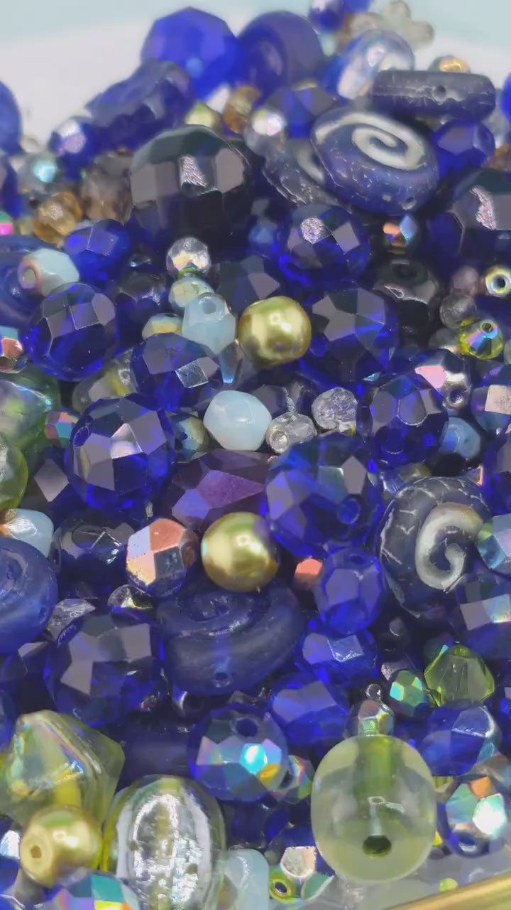 Glass Bead Soup Mix: Deep Sapphire Blues and Creams (30g Pack)