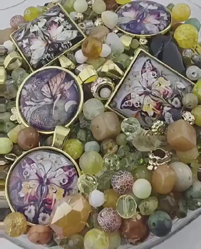 Bead Soup Mix, Butterfly & Fairy Cabochon | Amber Glass | DIY Jewelry